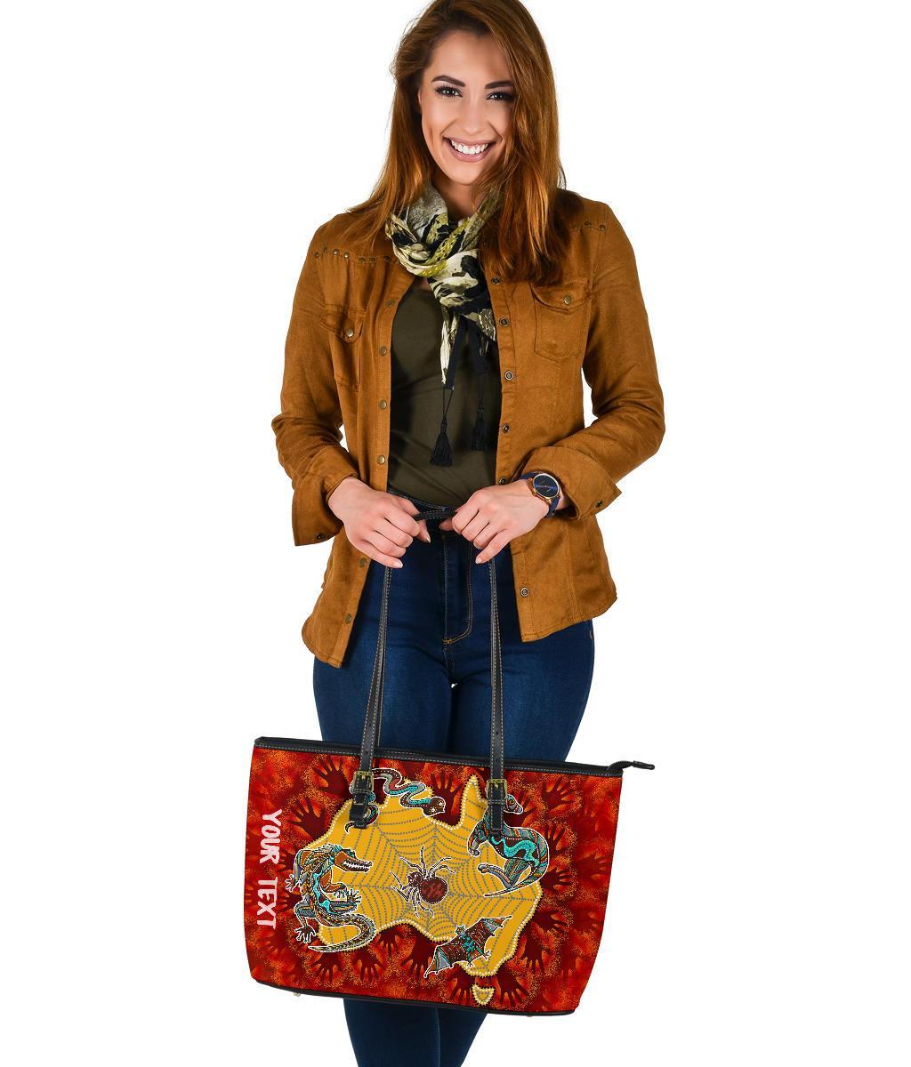custom-aboriginal-large-leather-tote-bag-australia-map-hand-patterns-spider-web
