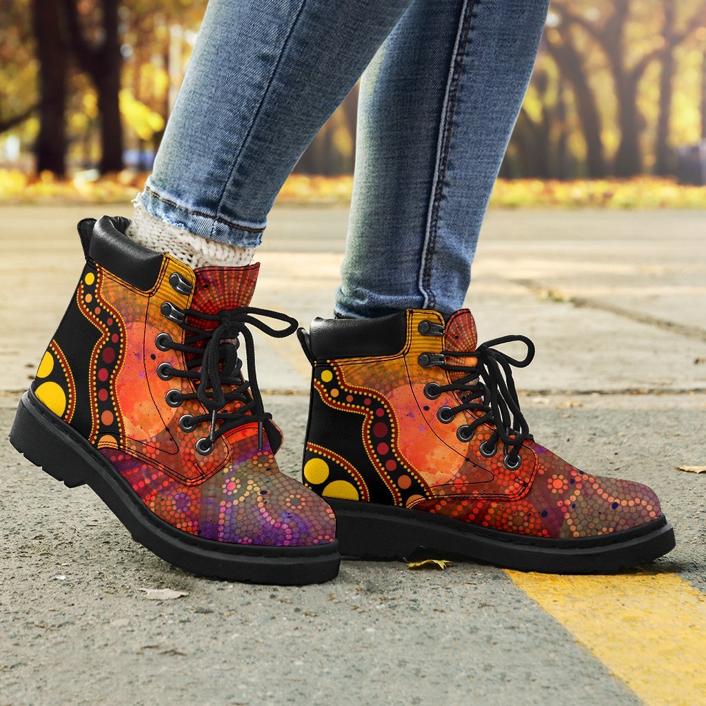 aboriginal-all-season-boots-australia-indigenous-flag-circle-dot-painting-art-golden
