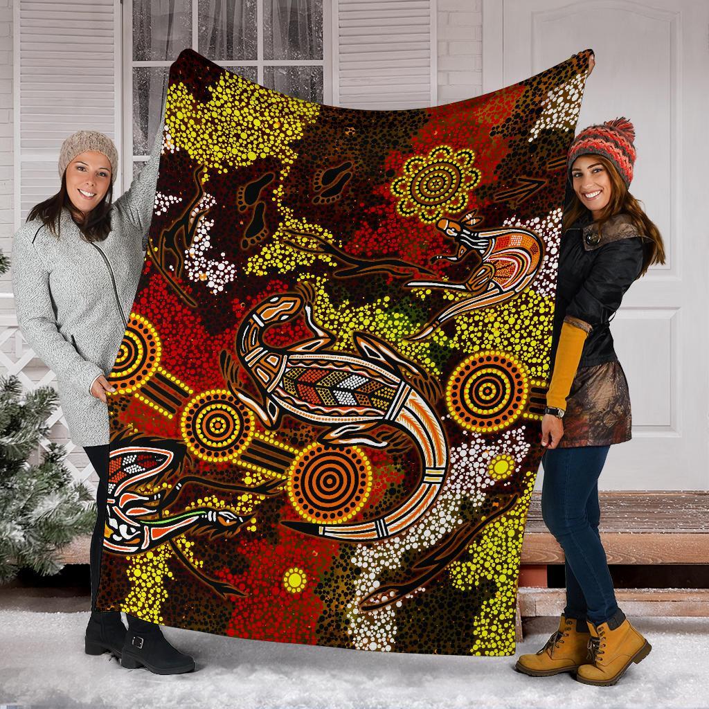 aboriginal-premium-blanket-kangaroo-and-lizard-dot-painting-art
