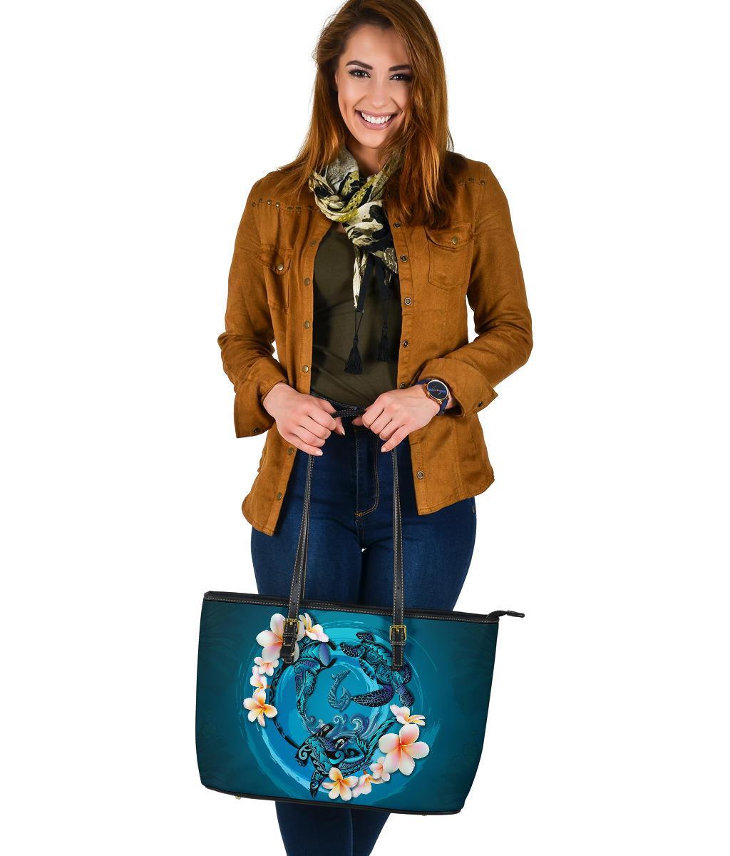 new-zealand-large-leather-tote-blue-plumeria-animal-turtle-tattoo