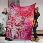aboriginal-premium-blanket-sea-turtle-with-indigenous-patterns-pink