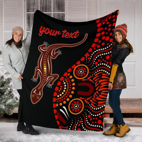 aboriginal-personalised-premium-blanket-aboriginal-lizard-with-dot-painting-pattern