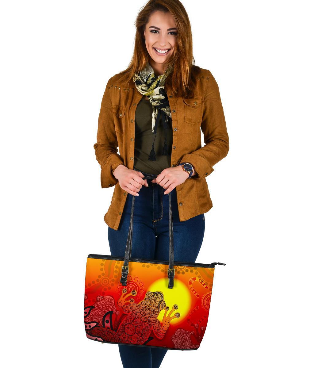 aboriginal-leather-tote-bag-indigenous-frog-red