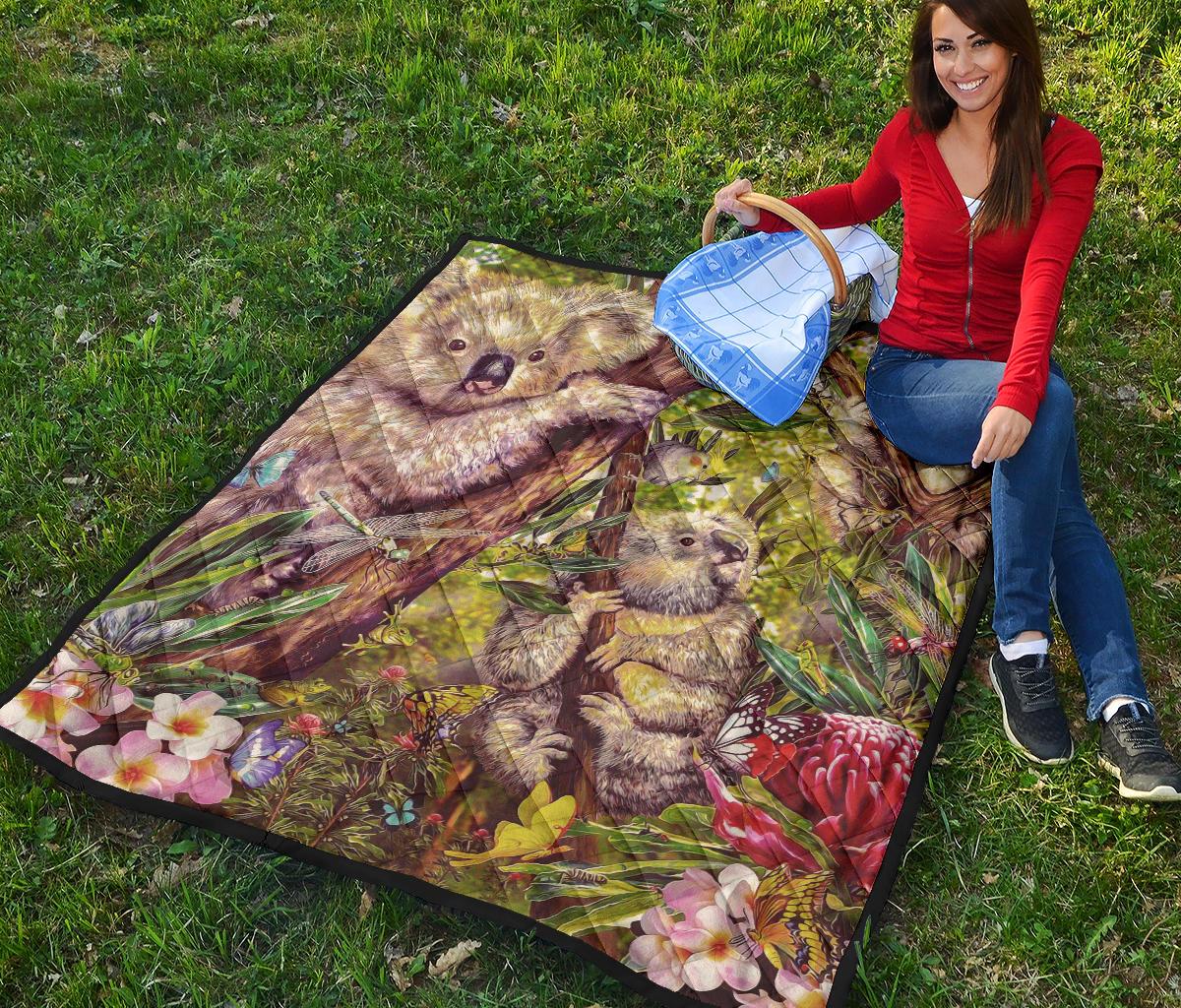 premium-quilt-3d-koala-with-waratah-flower-quilt