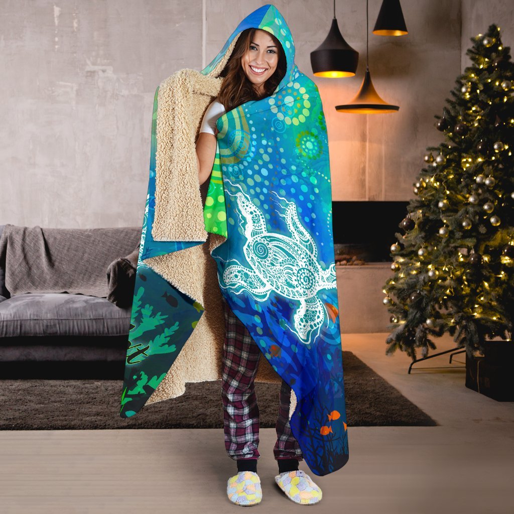 custom-text-aboriginal-hooded-blanket-indigenous-turtle-ocean-dot-painting-art