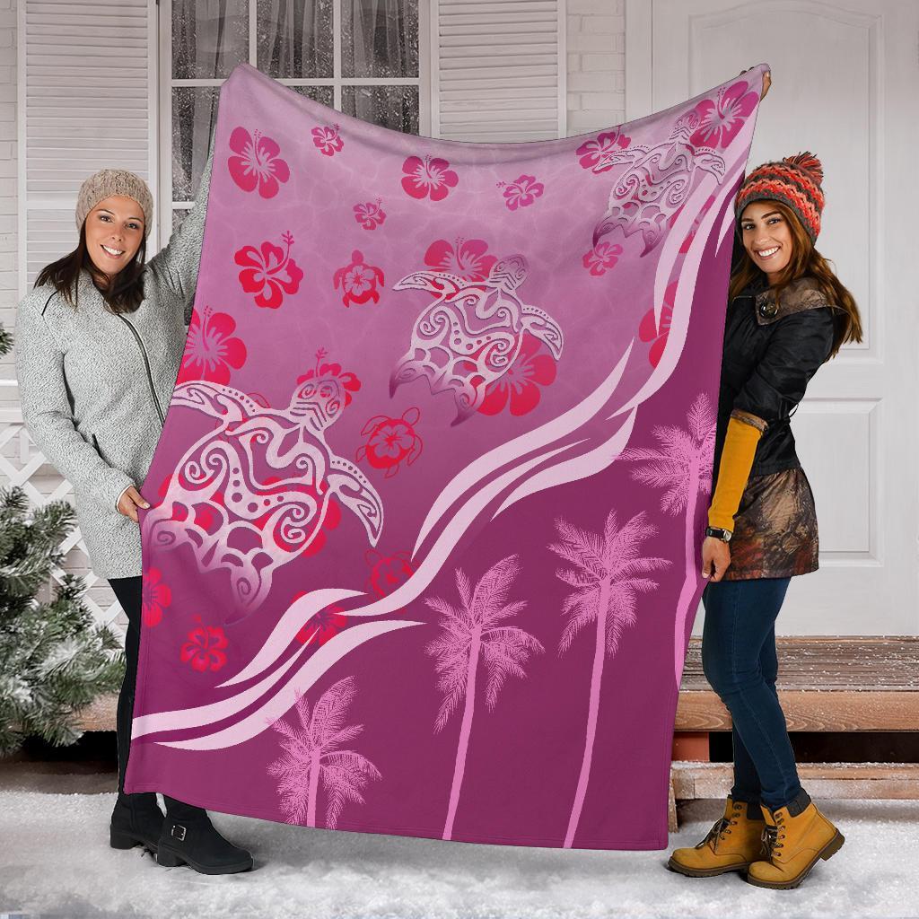 pink-turtle-hibiscus-premium-blanket