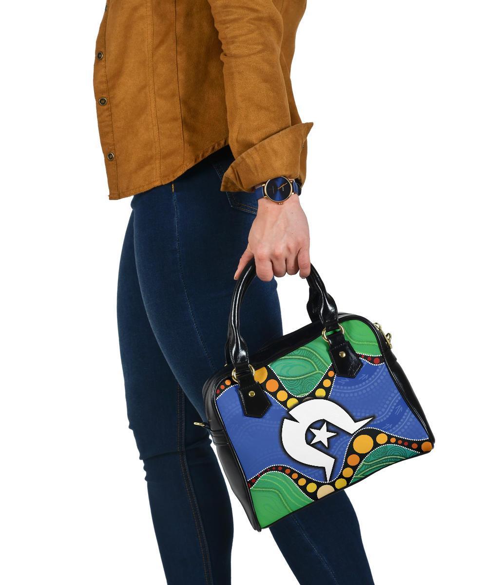 Torres Strait Islands Shoulder Handbag -  Flag with Aboriginal Patterns - Vibe Hoodie