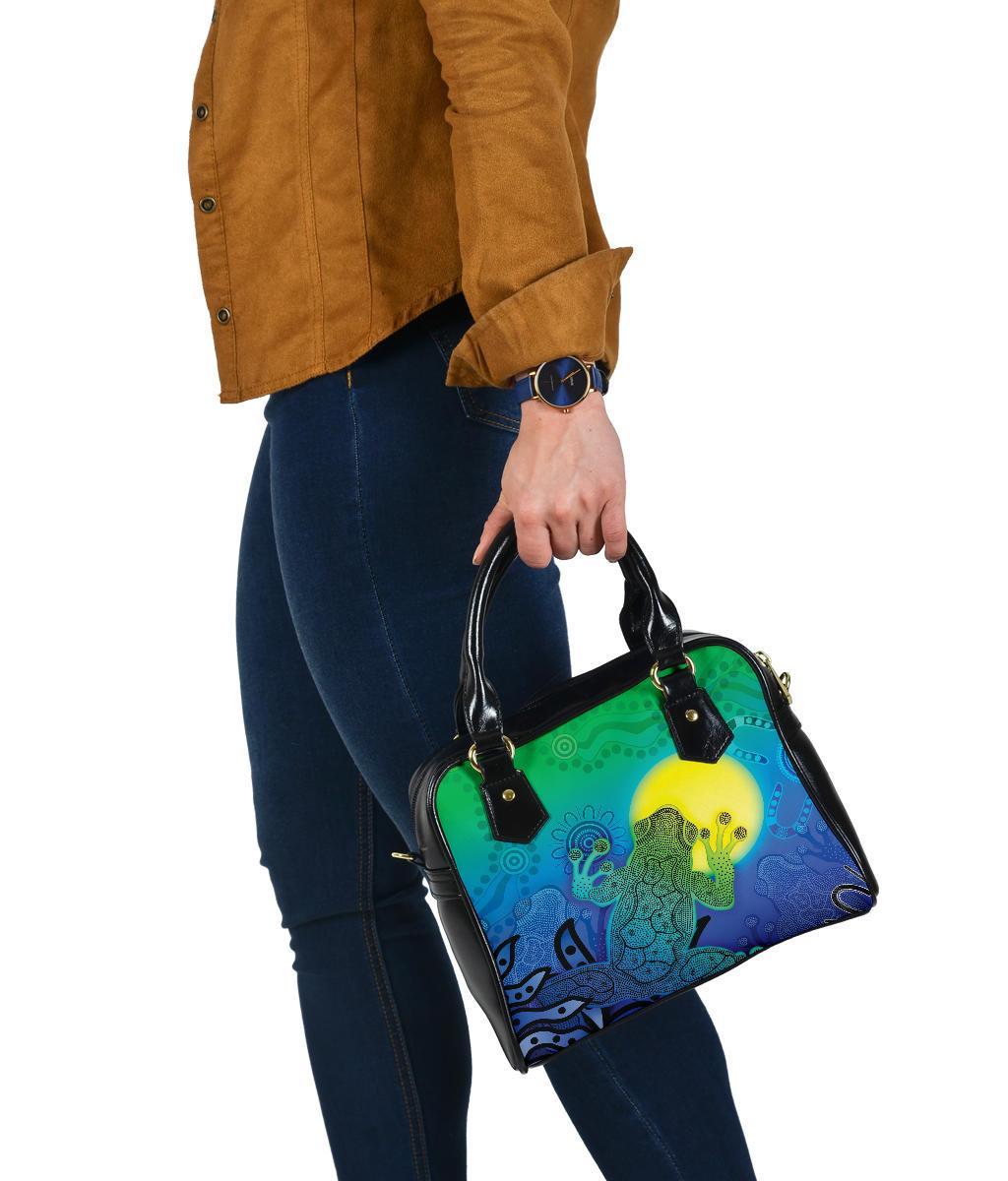 Aboriginal Shoulder Handbag - Indigenous Frog (Blue) - Vibe Hoodie