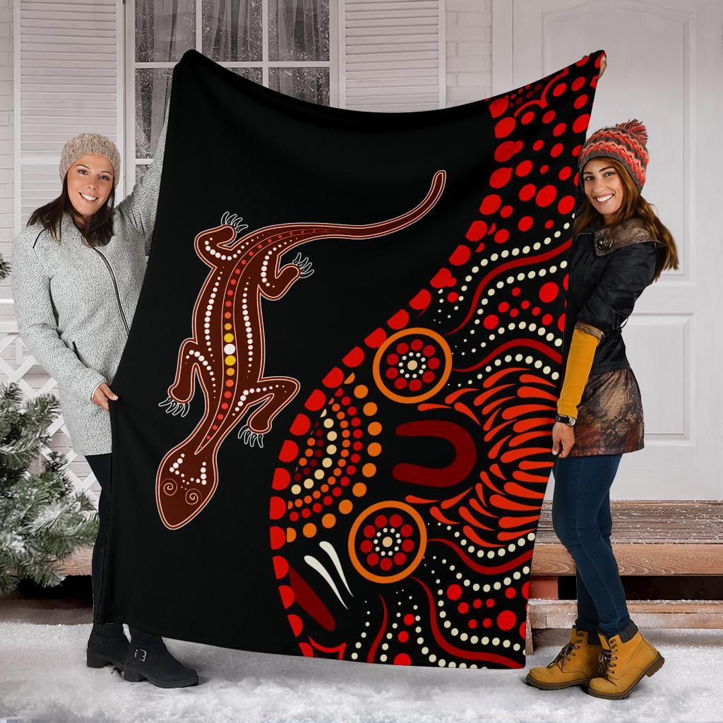 aboriginal-premium-blanket-aboriginal-lizard-with-dot-painting-pattern
