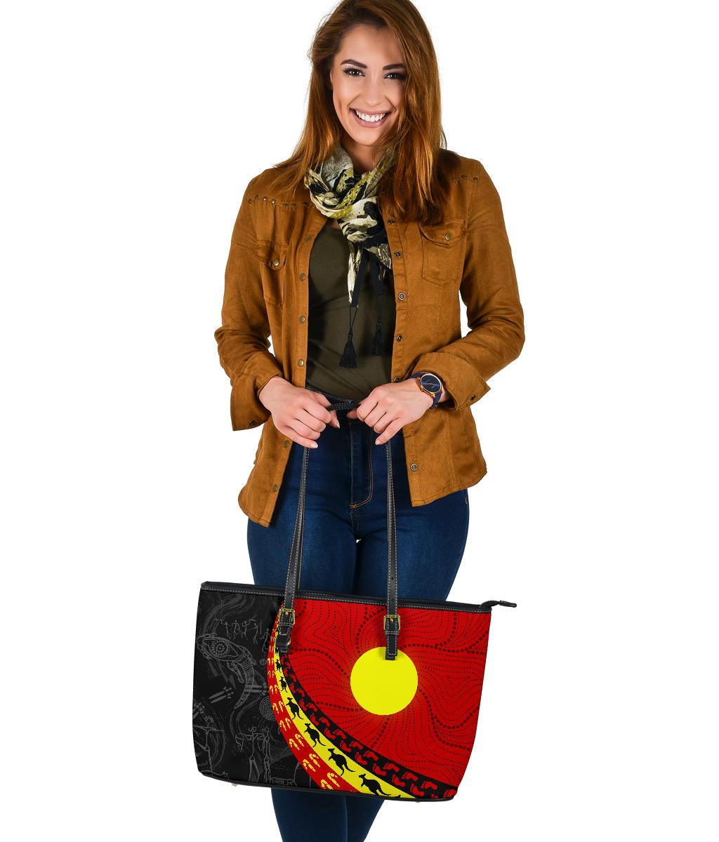 aboriginal-leather-tote-bag-indigenous-flag-circle-dot-painting