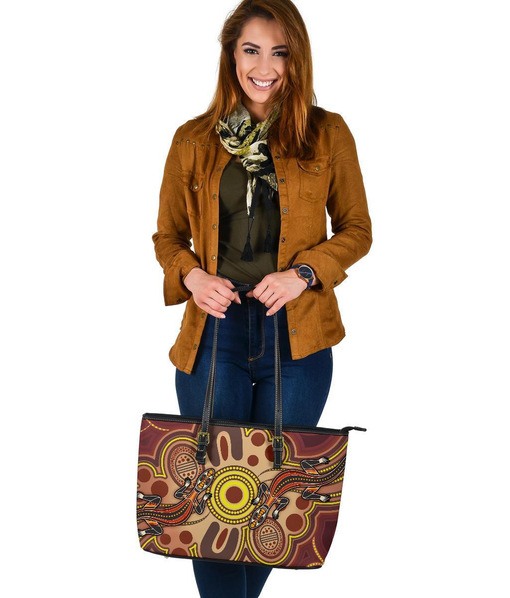 aboriginal-large-leather-tote-bag-indigenous-lizard-dot-painting-art