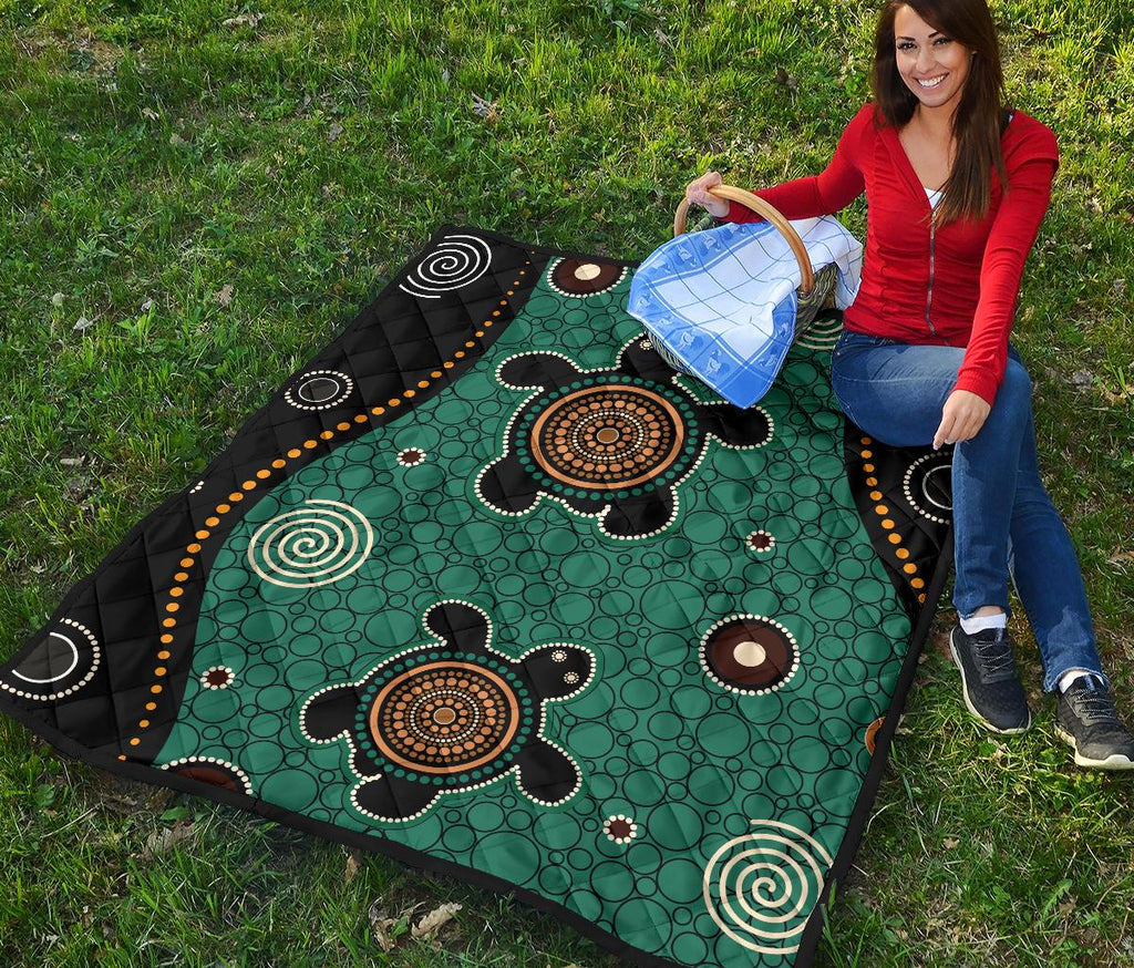 aboriginal-premium-quilt-australia-green-turtle-dot-painting-art