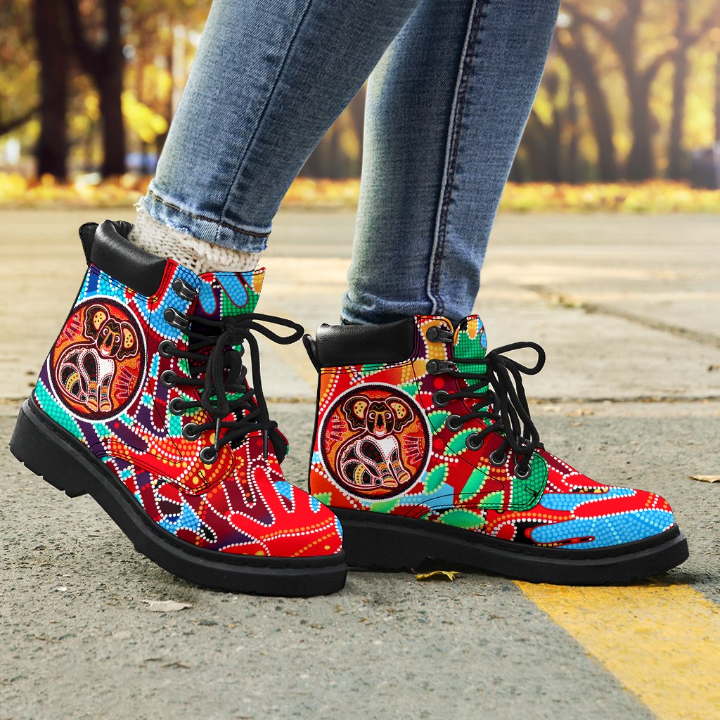 aboriginal-all-season-boots-koala-and-hand-art-dot-painting-boots