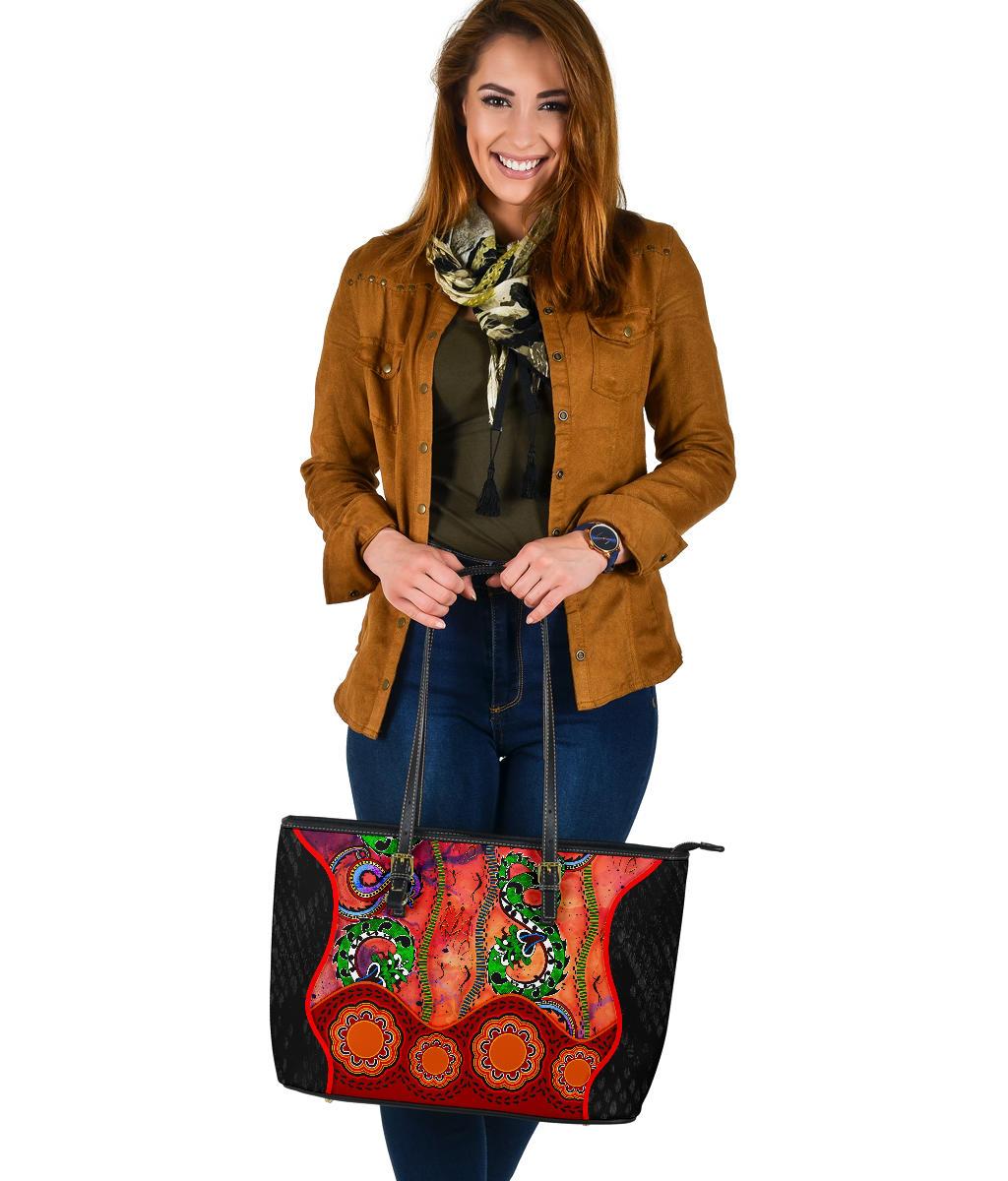 aboriginal-large-leather-tote-bag-aussie-indigenous-patterns-orange