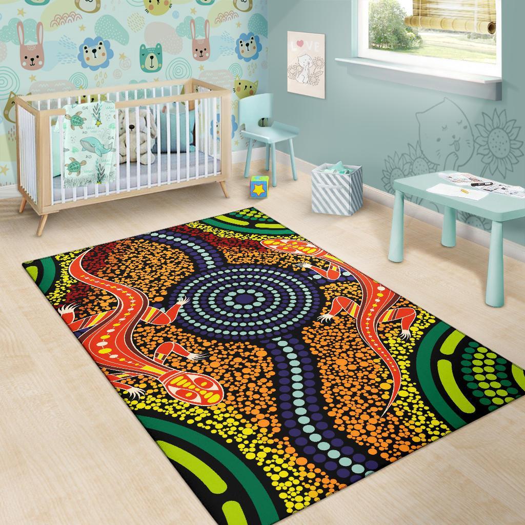 1st-australia-area-rug-aboriginal-two-lizards-dot-painting-circle