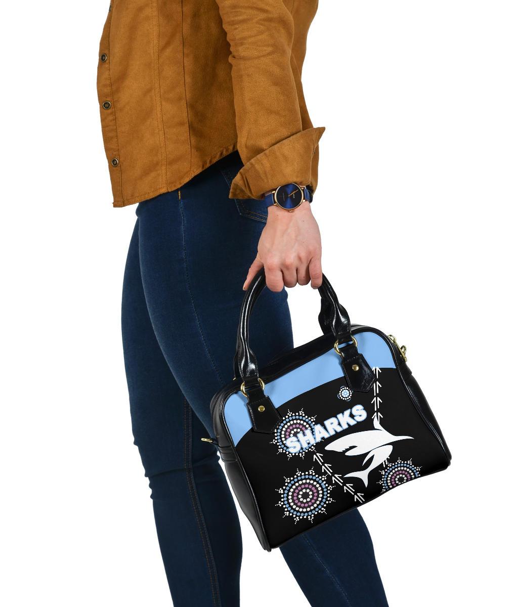 Cronulla Shoulder Handbag Sharks Simple Indigenous - Black | Vibe Hoodie.co