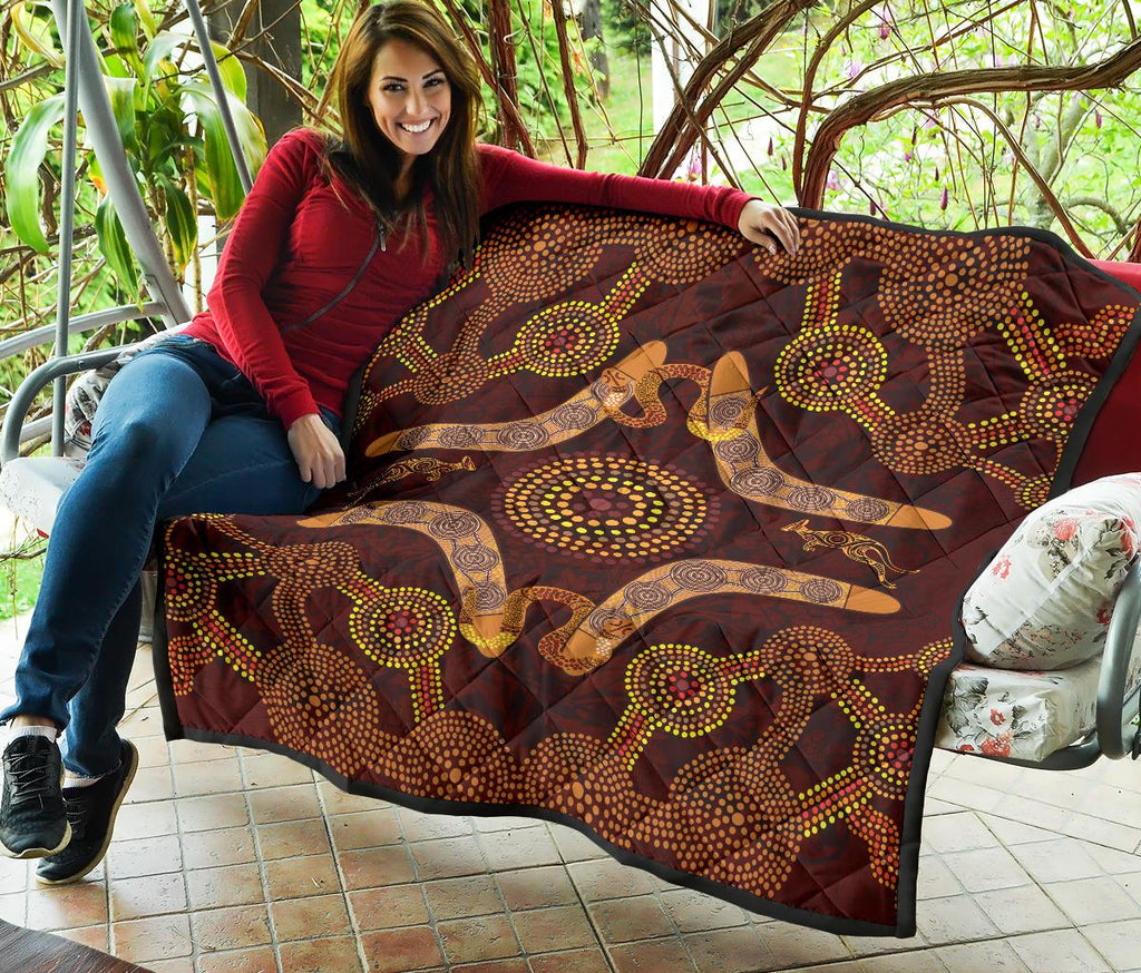 aboriginal-premium-quilt-kangaroo-boomerang-and-snake-dot-painting