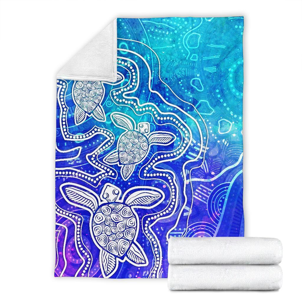 aboriginal-premium-blanket-sea-turtle-with-indigenous-patterns-blue