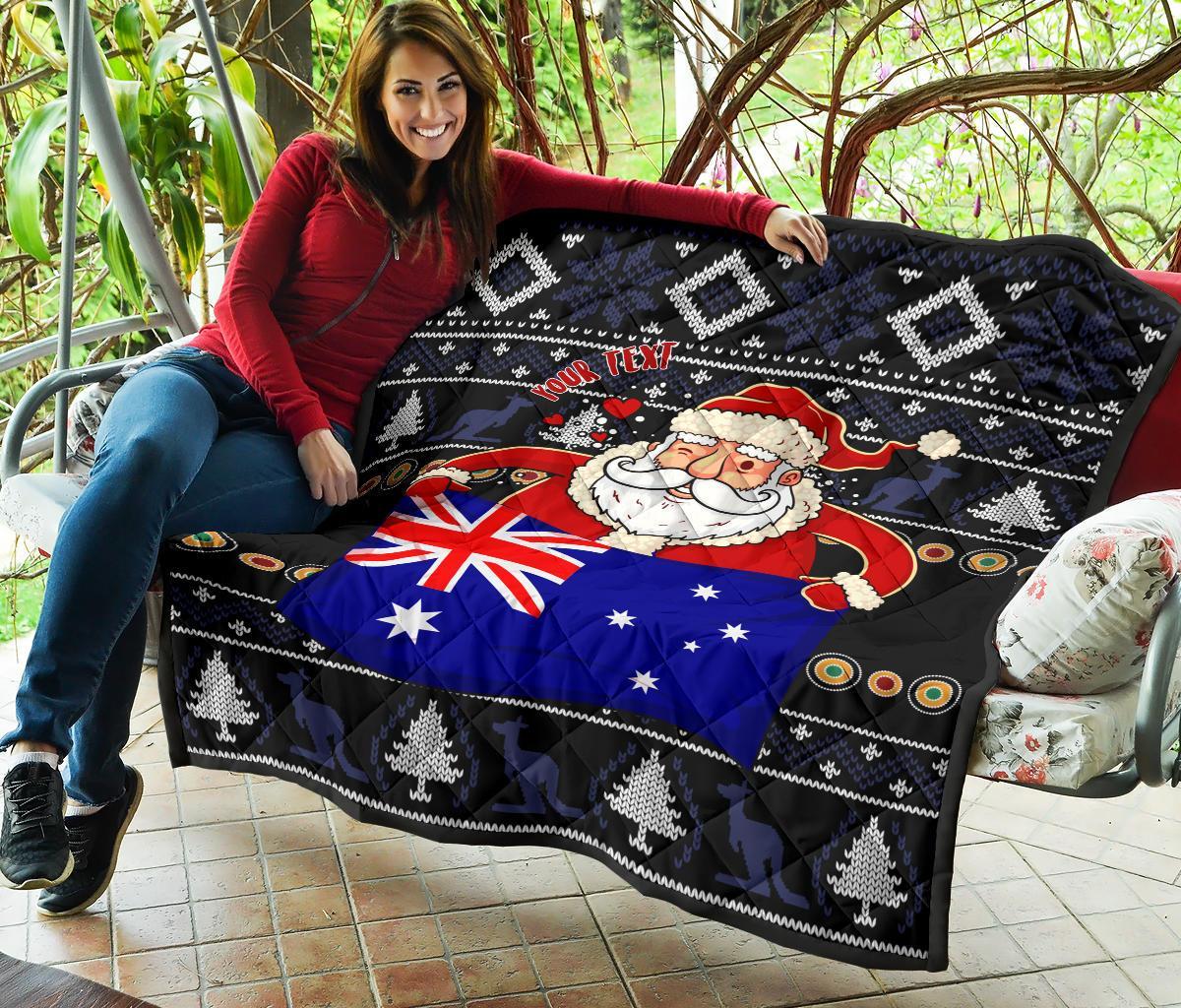christmas-personalised-premium-quilt-australia-santa-claus-hold-the-flag-black