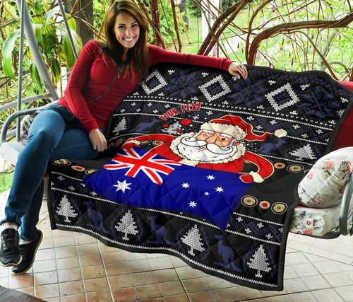 christmas-personalised-premium-quilt-australia-santa-claus-hold-the-flag-black