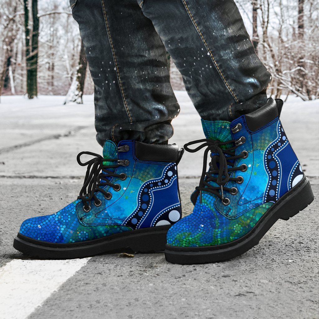 aboriginal-all-season-boots-australia-indigenous-flag-circle-dot-painting-art-blue