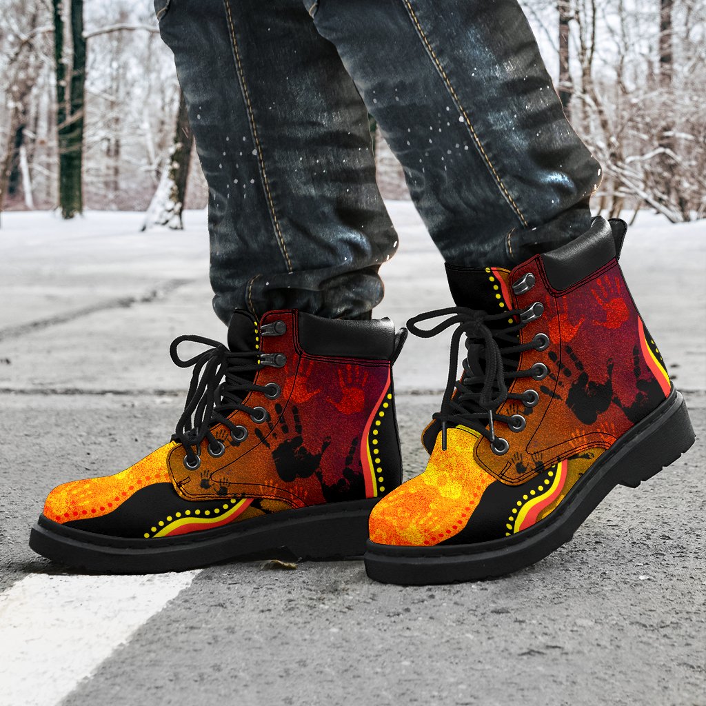 boots-aboriginal-rock-painting-hand-art-golden-style-all-season