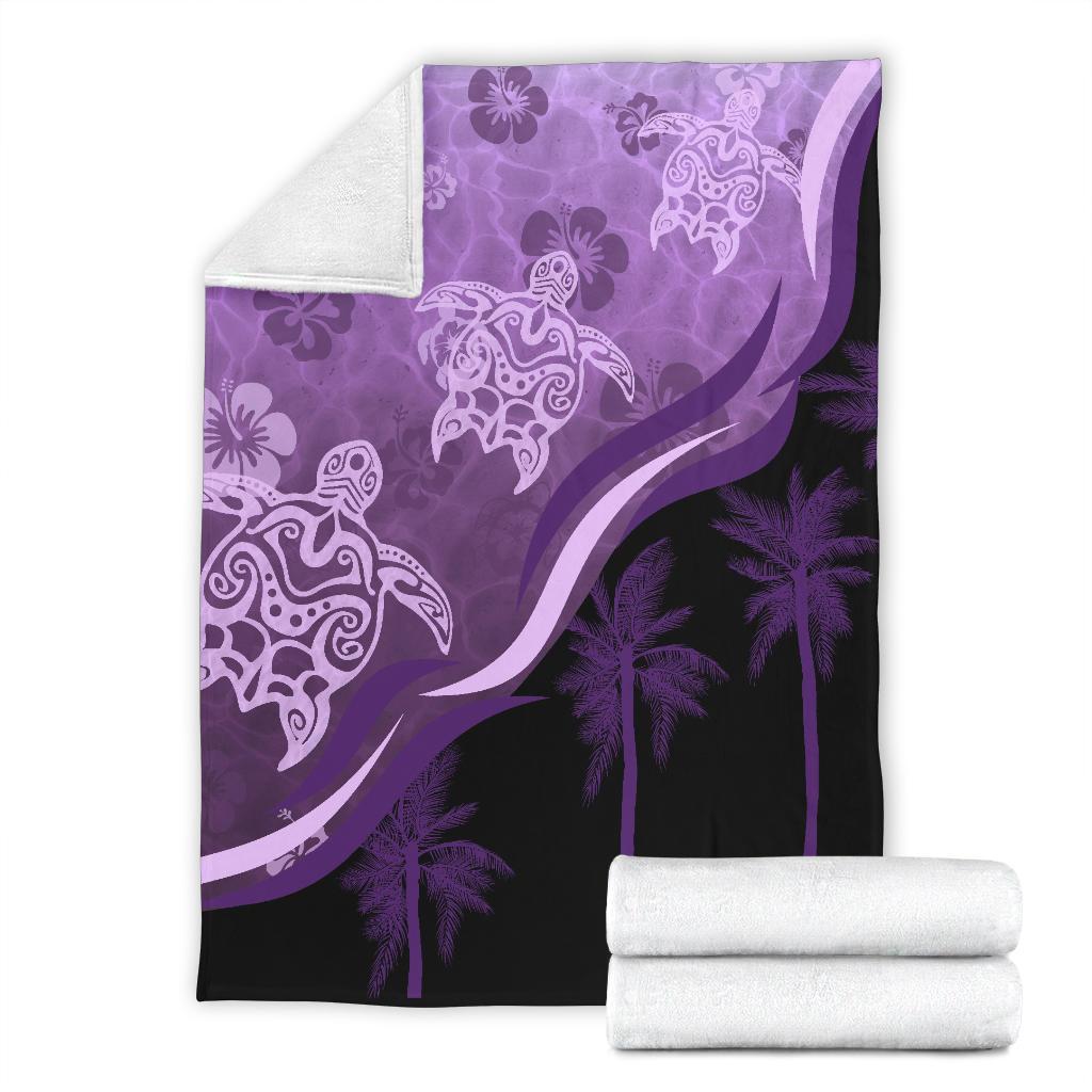 purple-turtle-hibiscus-premium-blanket