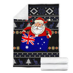 christmas-personalised-premium-blanket-australia-santa-claus-hold-the-flag-black