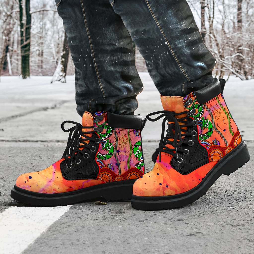 aboriginal-all-season-boots-aussie-indigenous-patterns-orange
