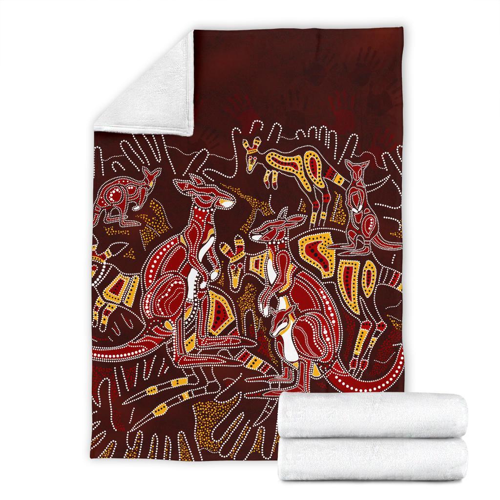 aboriginal-premium-blanket-kangaroo-family-with-hand-art