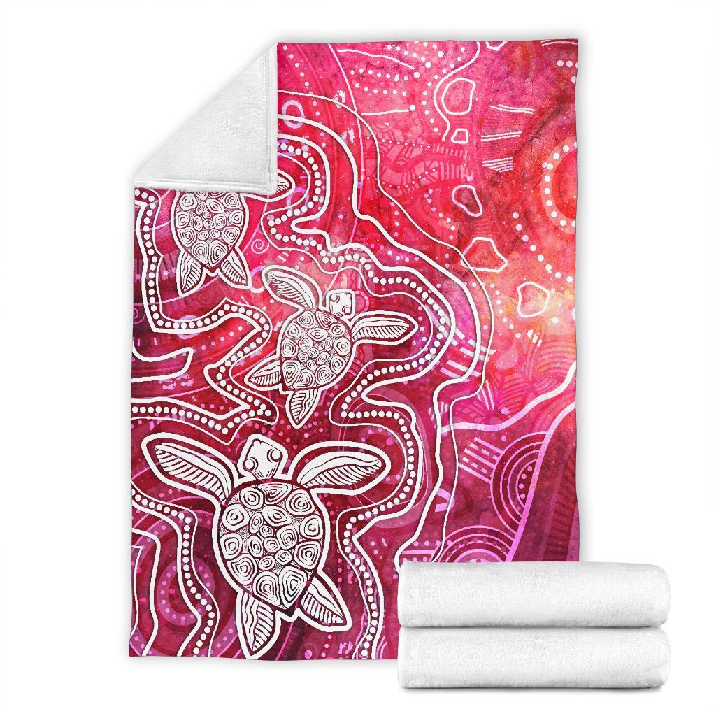 aboriginal-premium-blanket-sea-turtle-with-indigenous-patterns-pink