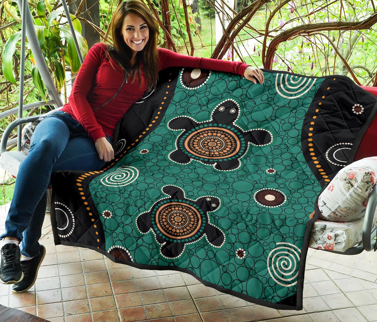 aboriginal-premium-quilt-australia-green-turtle-dot-painting-art
