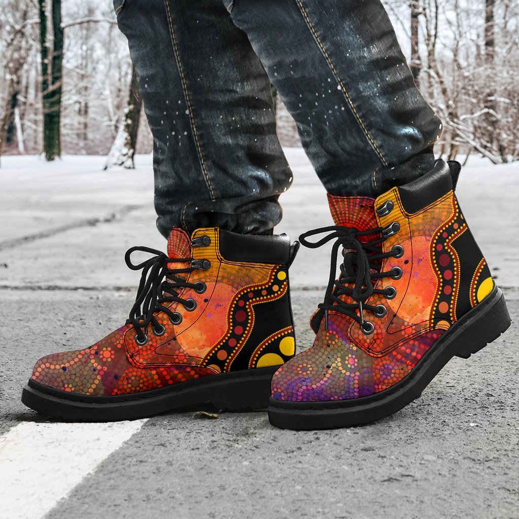 aboriginal-all-season-boots-australia-indigenous-flag-circle-dot-painting-art-golden