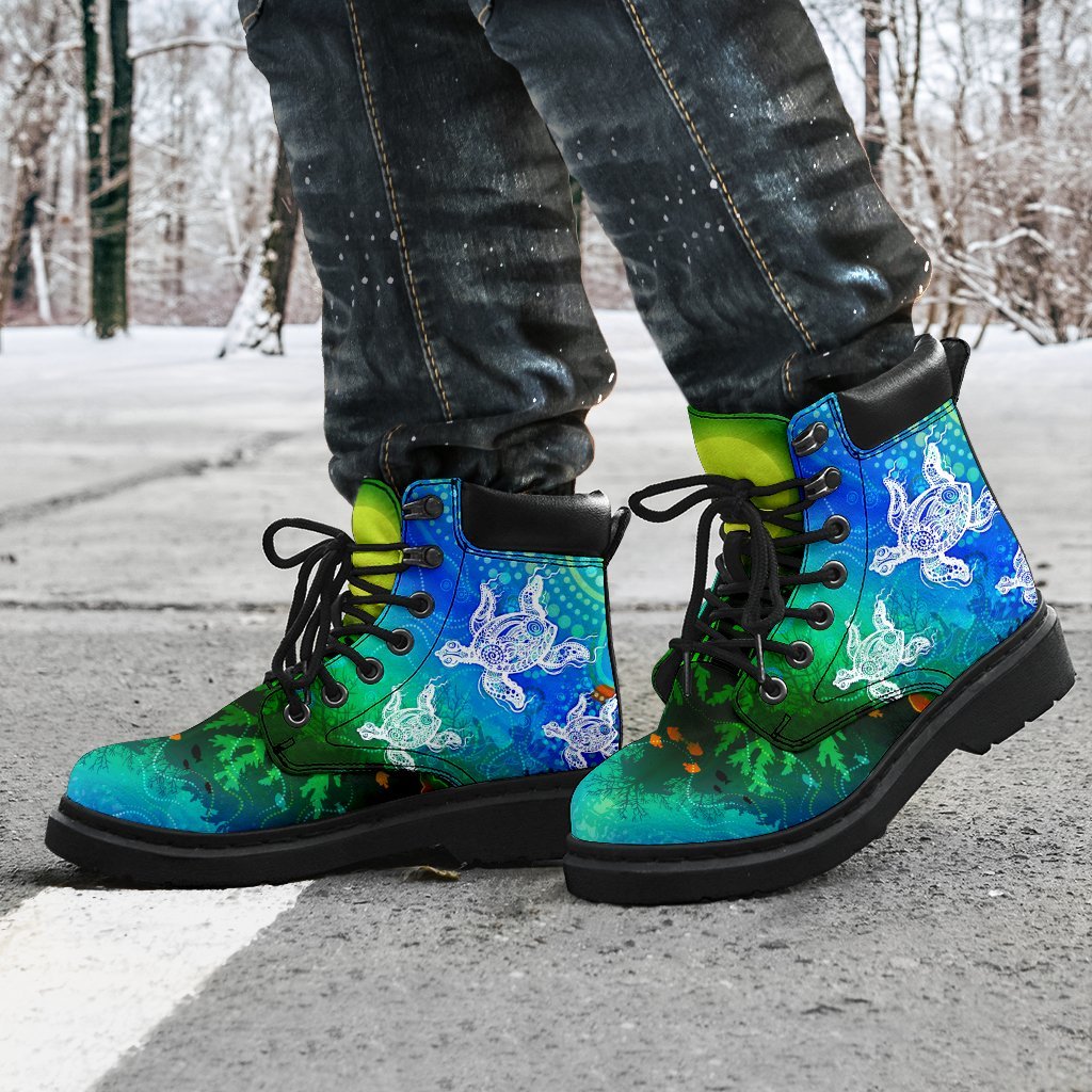 aboriginal-all-seaason-boots-indigenous-turtle-ocean-dot-painting-art