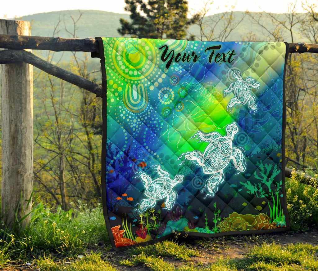 custom-text-aboriginal-premium-quilt-indigenous-turtle-ocean-dot-painting-art