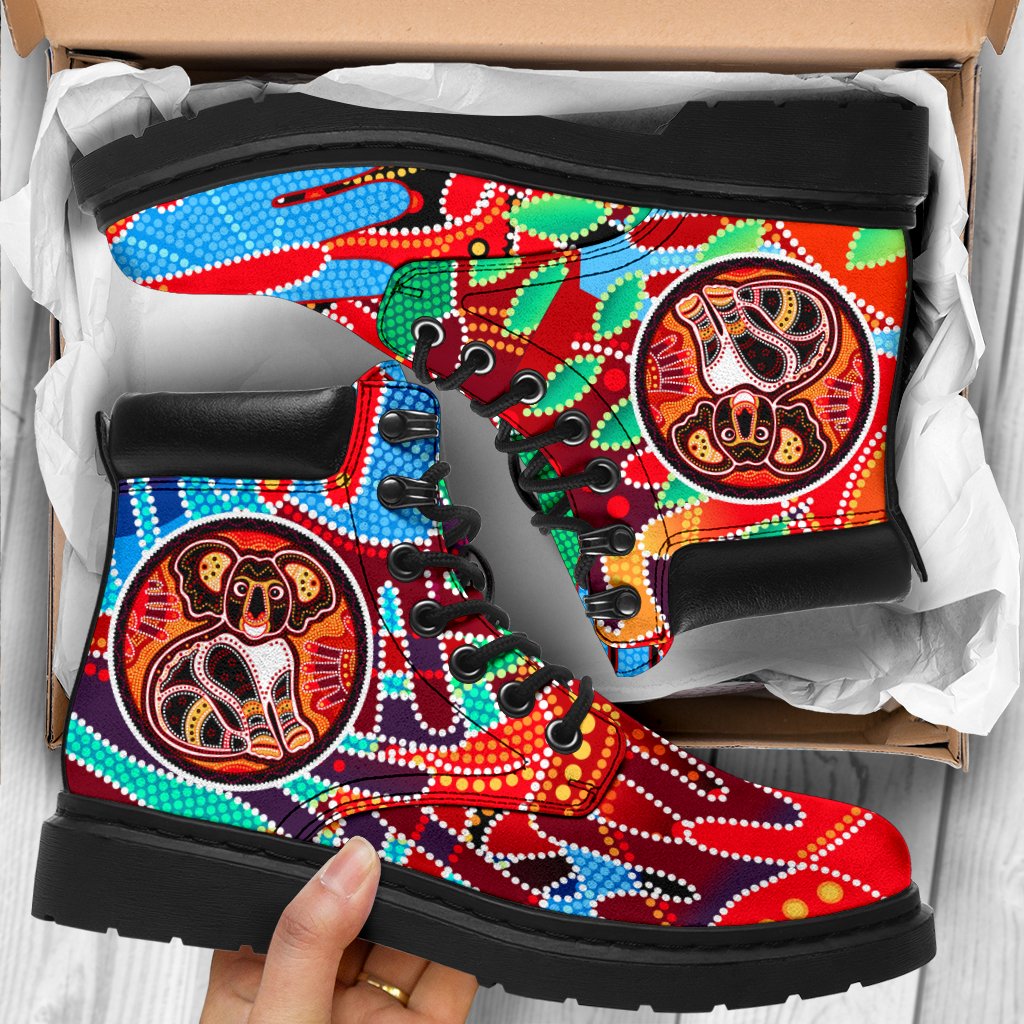 aboriginal-all-season-boots-koala-and-hand-art-dot-painting-boots