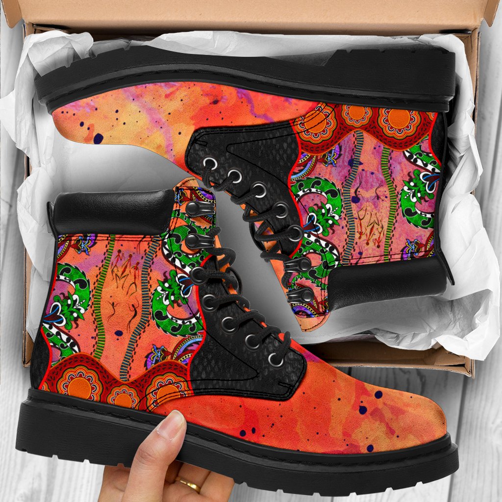 aboriginal-all-season-boots-aussie-indigenous-patterns-orange