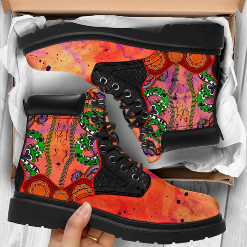 aboriginal-all-season-boots-aussie-indigenous-patterns-orange