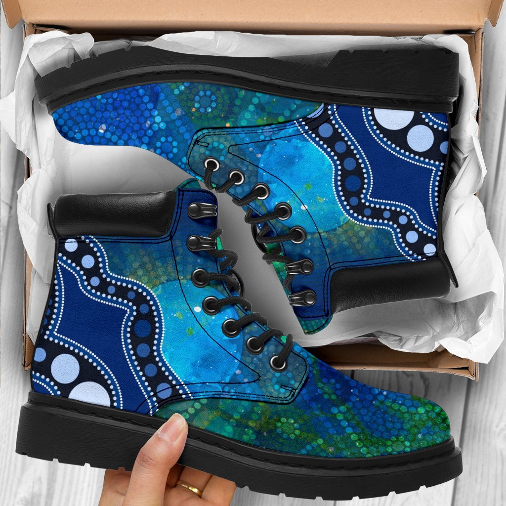 aboriginal-all-season-boots-australia-indigenous-flag-circle-dot-painting-art-blue