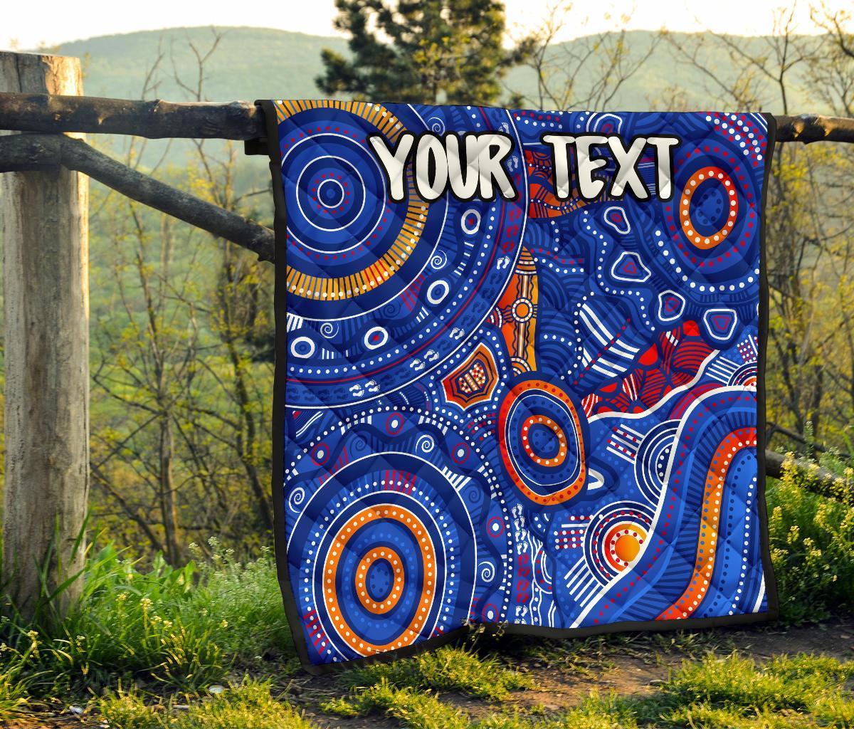 custom-text-aboriginal-premium-quilt-indigenous-footprint-patterns-blue-color