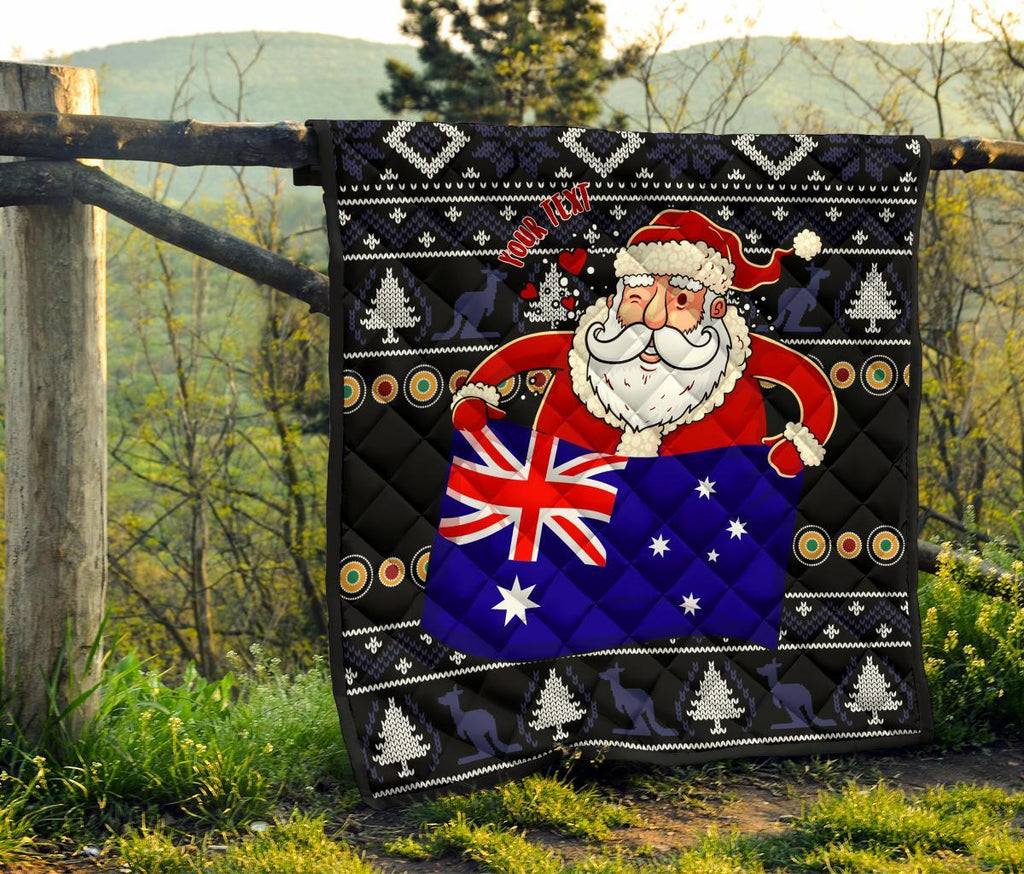 christmas-personalised-premium-quilt-australia-santa-claus-hold-the-flag-black