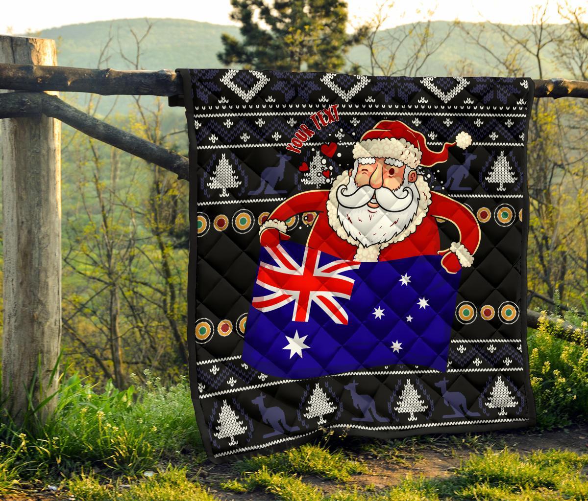 christmas-personalised-premium-quilt-australia-santa-claus-hold-the-flag-black