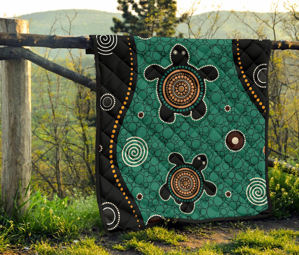 aboriginal-premium-quilt-australia-green-turtle-dot-painting-art