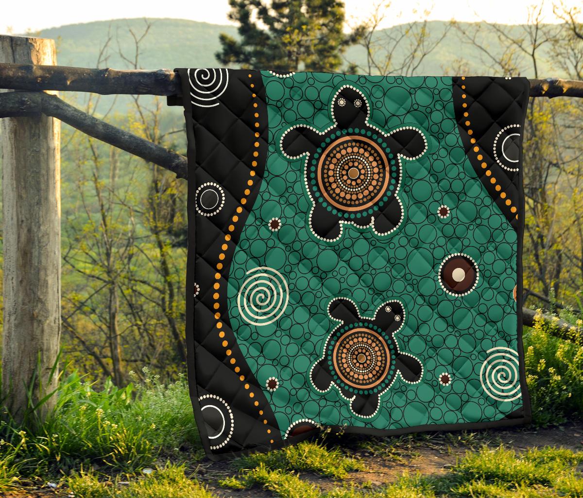 aboriginal-premium-quilt-australia-green-turtle-dot-painting-art