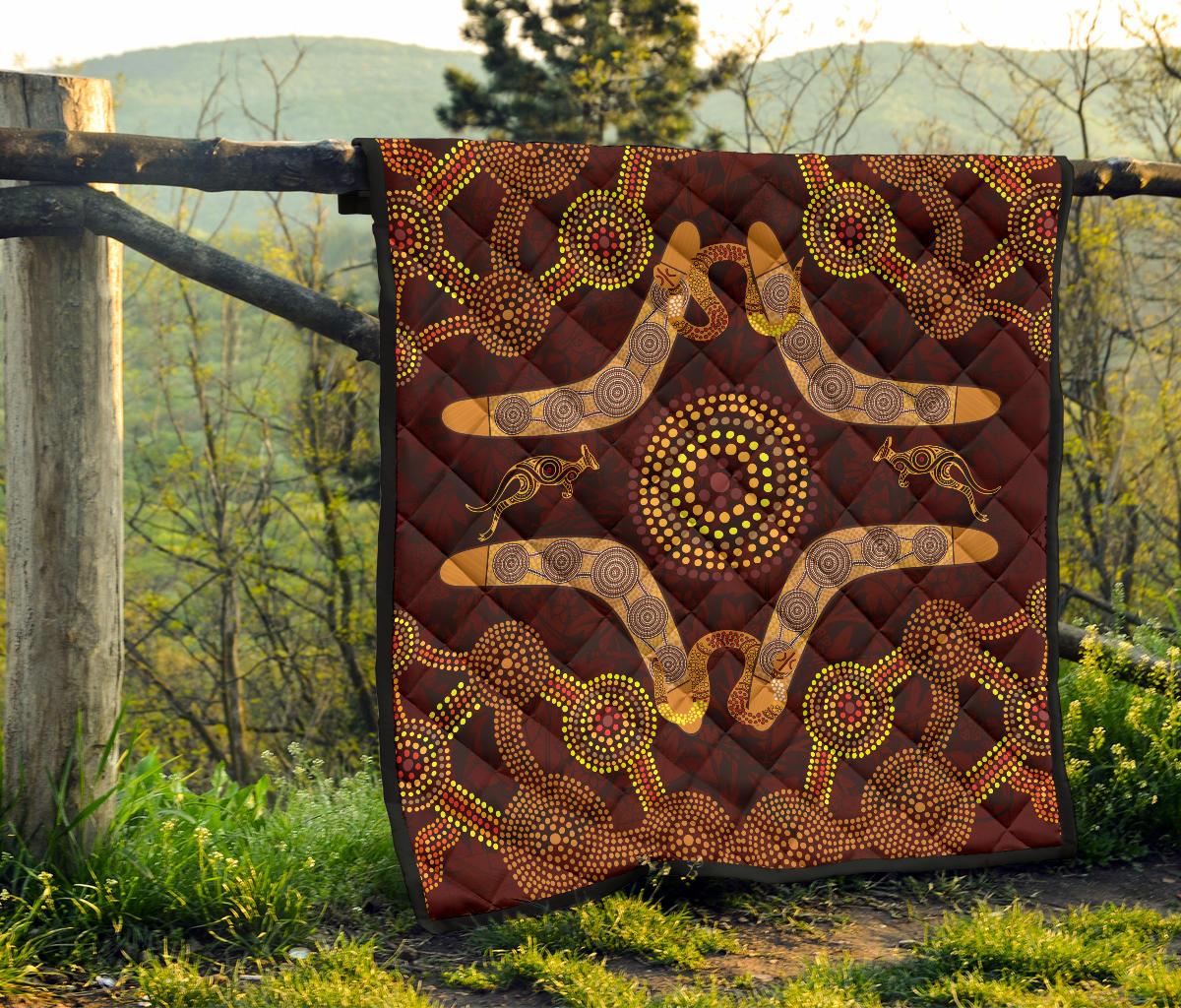 aboriginal-premium-quilt-kangaroo-boomerang-and-snake-dot-painting