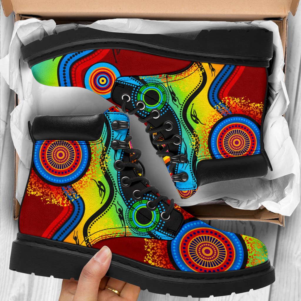 aboriginal-all-season-boots-flowers-circle-dot-painting-blue-dream