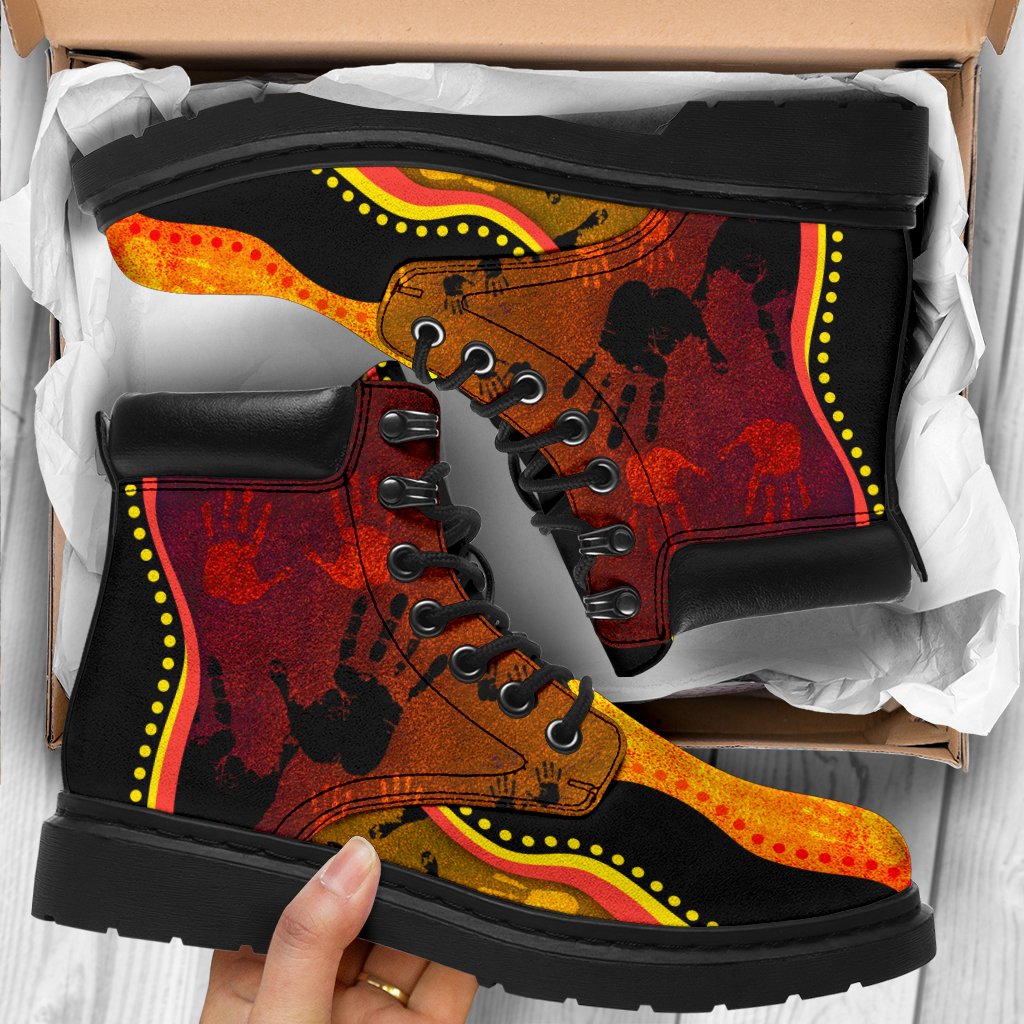 boots-aboriginal-rock-painting-hand-art-golden-style-all-season