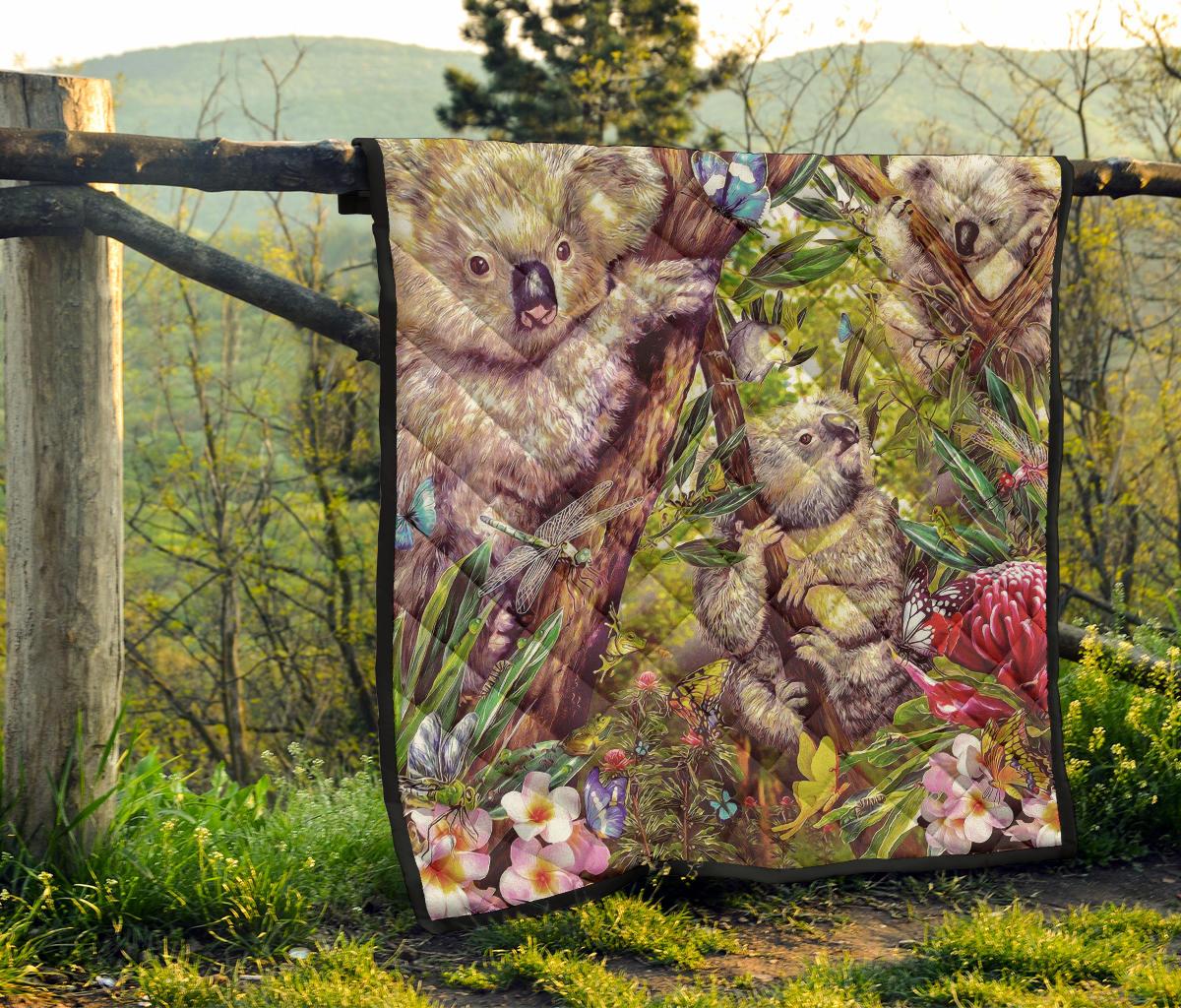 premium-quilt-3d-koala-with-waratah-flower-quilt