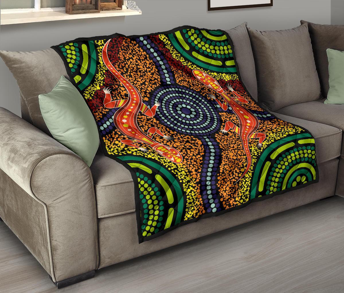 1st-australiapremium-quilt-aboriginal-two-lizards-dot-painting-circle