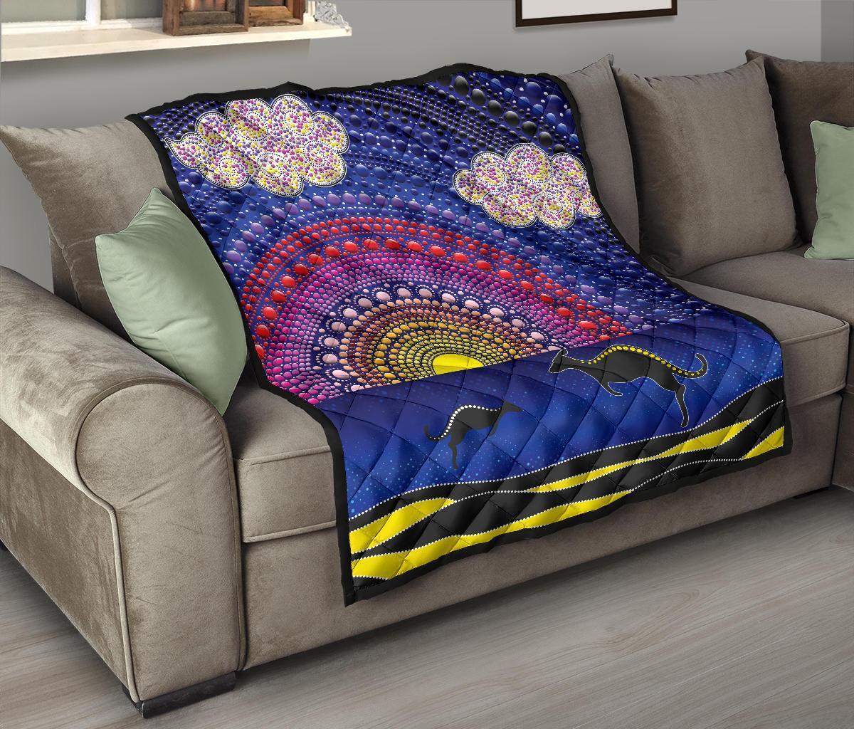 aboriginal-premium-quilt-sunset-over-the-sea-and-kangaroo-dot-painting